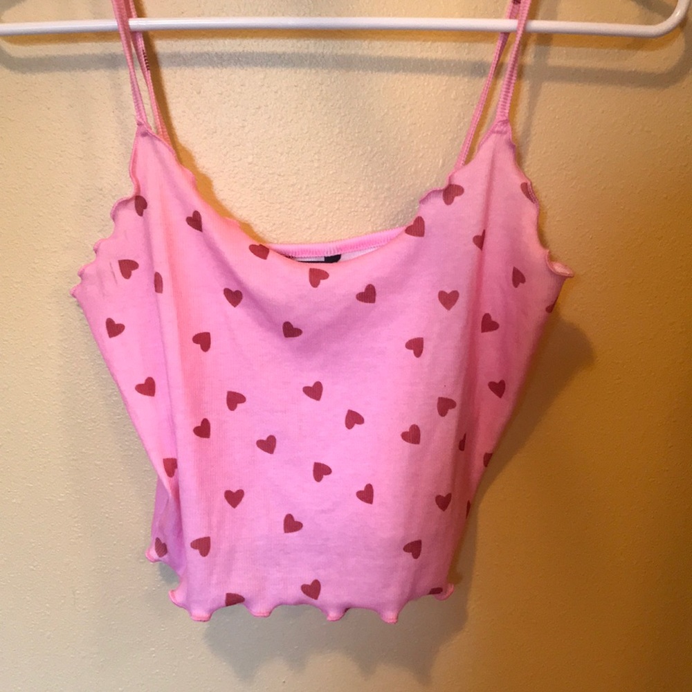 SHEIN pink and red heart ruffle tank